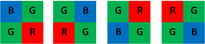 Bayer patterns (BGGR, GBRG, GRGB, RGGB)